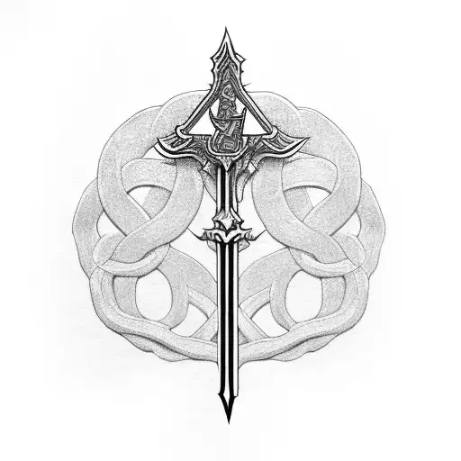 A Wooden Carving Of The Master Sword Entwined With Intricate Vines