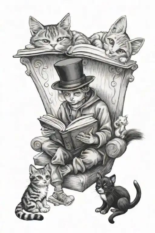A Whimsical Scene Of A Cat Reading A Storybook To A Group Of Children