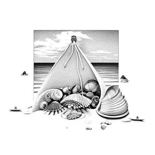 A Beach Landscape With Shells And A Scientific Microscope