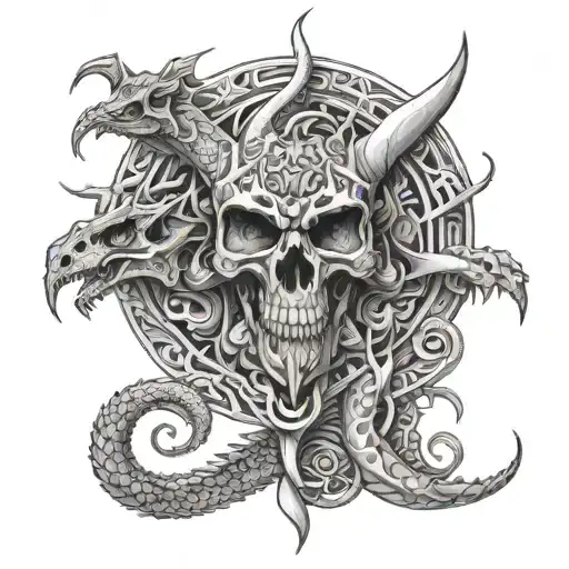 Dragon Skulls Mandala Design Incorporating Elements