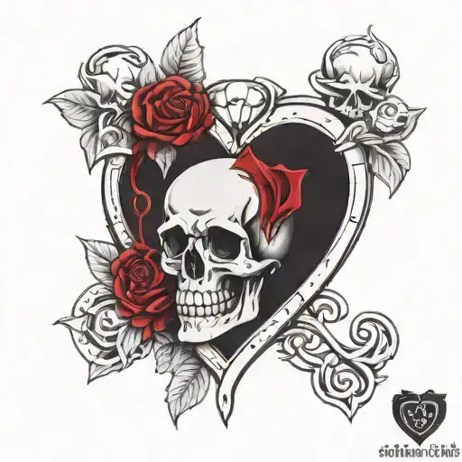 A Red Ruby In A Heart Shape And A Skull Surrounding It
