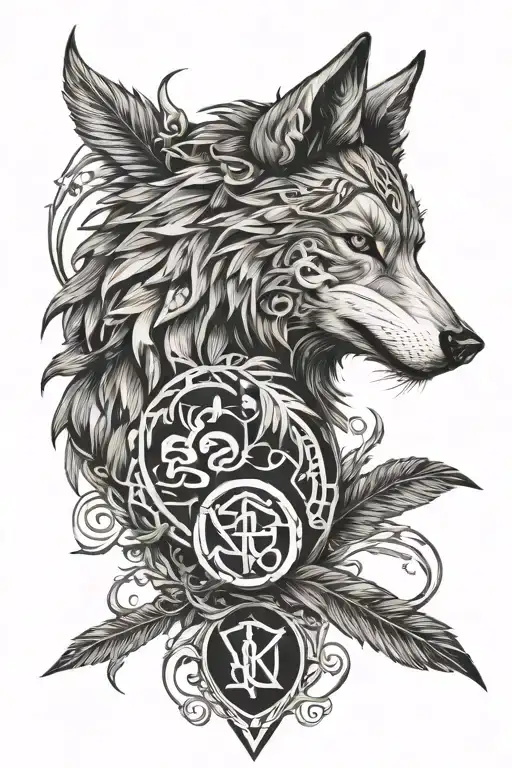 Wolf Raven Runes Line