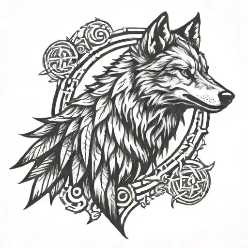 Wolf Raven Rune Line