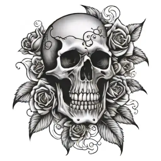 Skull And Roses Blooming