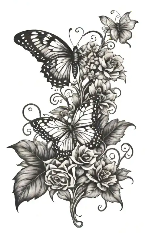 Vine Tattoo With Butterflies And Flowers