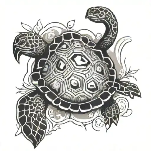 Turtle And Olive Tree On Shell Pattern