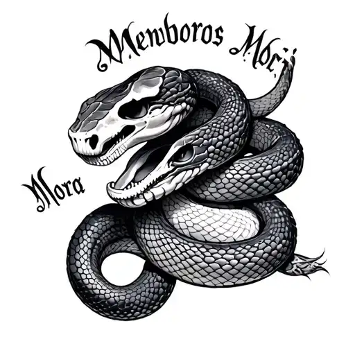 Uroboros Snake With Memento Mori Written