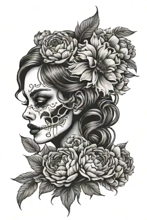 Skull Peonies Vampire Girl Bites