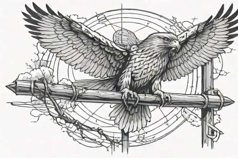 Power Line With Hawk Perched