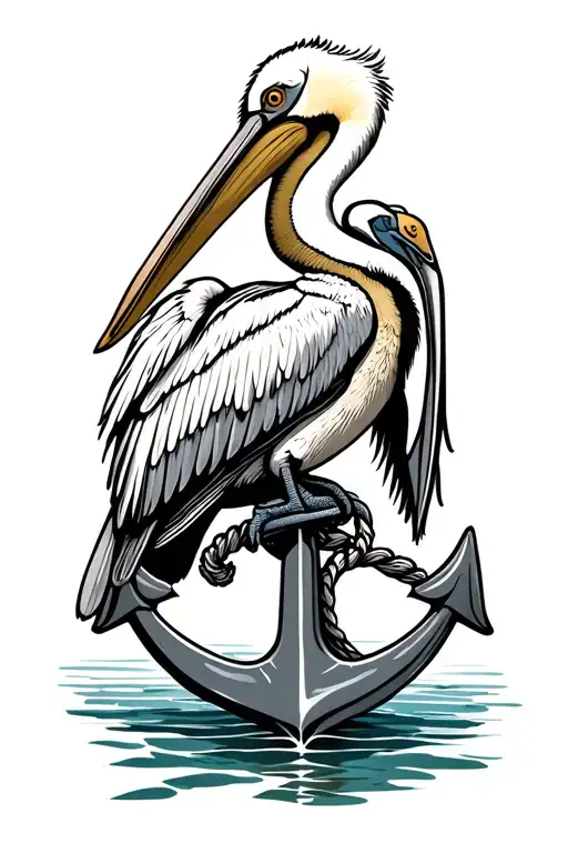 Pelican Perched On Top Of Naval Anchor