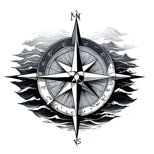 Compass Rose And Ocean