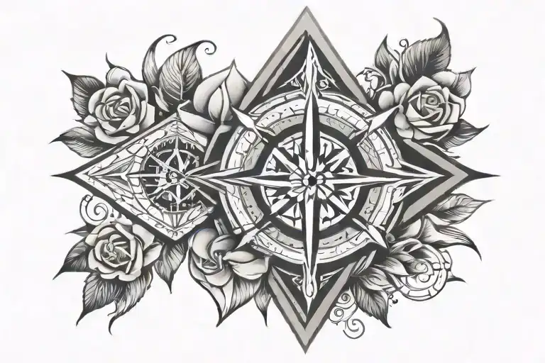 Polynesian Diamond And Rose And Compass Surrounded