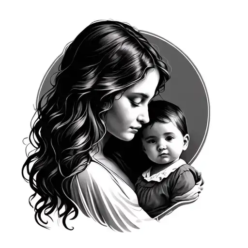 Realistic Tattoo That Represents Mother And Child