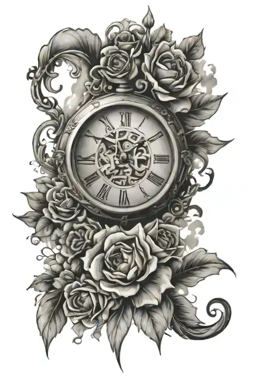 Clock With Flowers And Clouds
