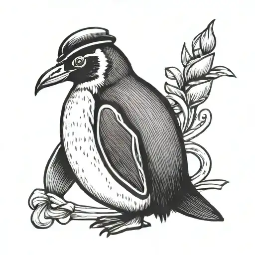 American Traditional Style Penguin With Sailor's Hat