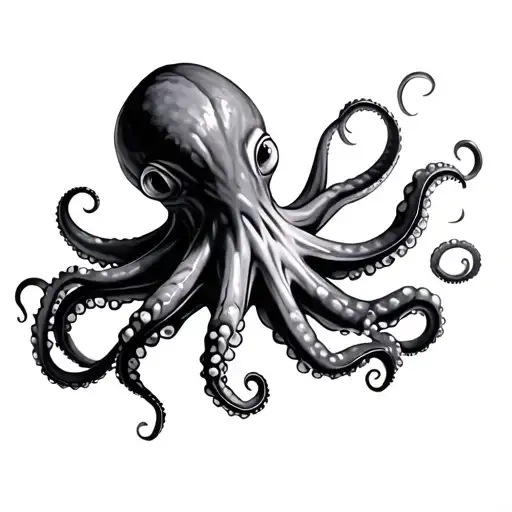 Octopus Realistic Black And Grey