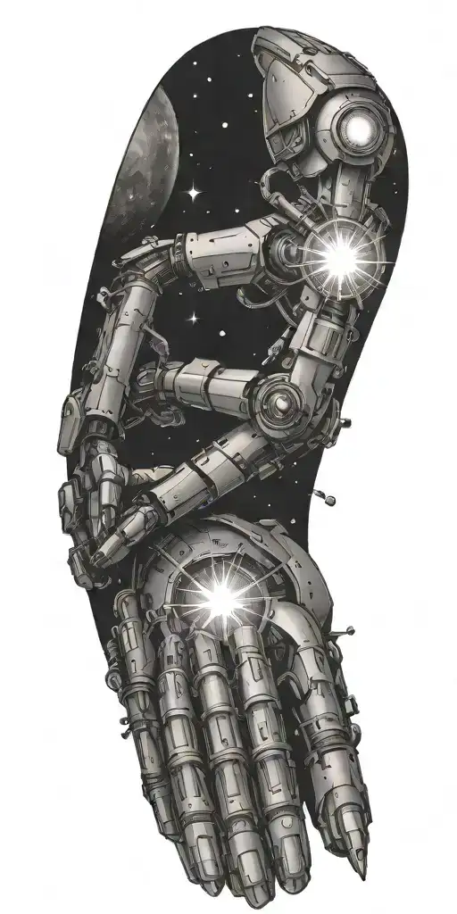 A Robotic Arm Reaching Out To Touch A Glowing Star In Space