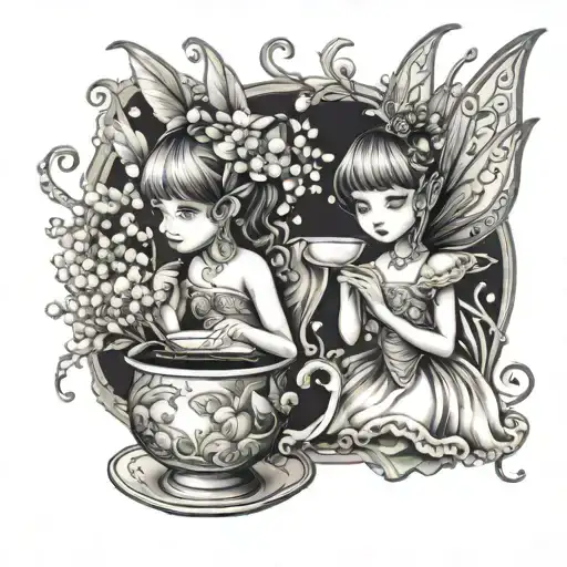 Two Fairies Tea Party With Lily Of The Valley