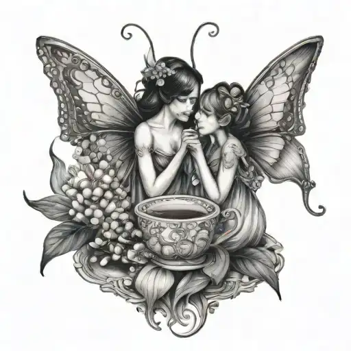 Two Fairies Tea Party With Lily Of The Valley
