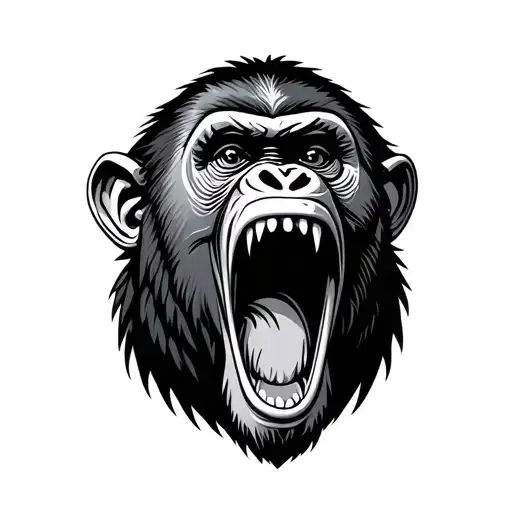 Monkey With An Open And Unleashed Mouth