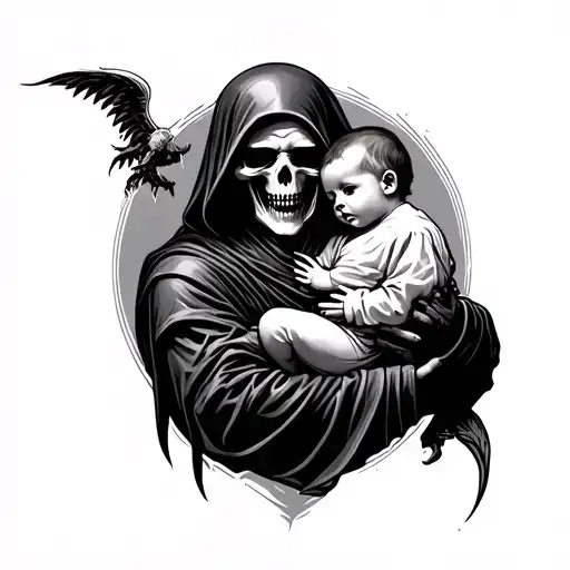 Grim Reaper Holding A Baby Back