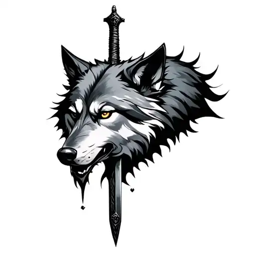 Sword Down Spine With Wolf Face