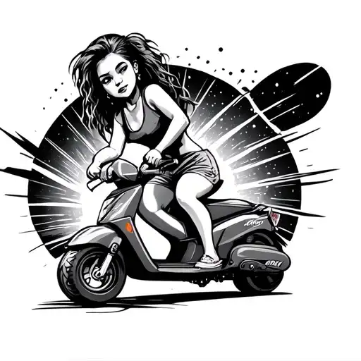 Zoe Riding A Razor Scooter With A Supernova Start In Background