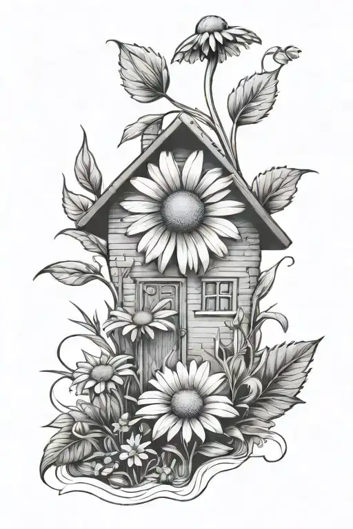 Daisy Flower Growing House Sidewalk