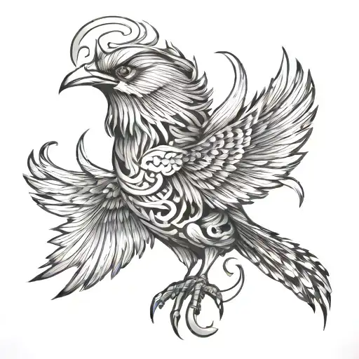 Symetric Fenix Bird With Curved Lines Spreding To The Sides