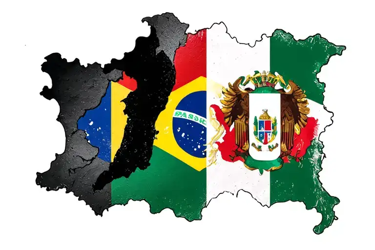 Brazil And Italy Land And Flag In Background