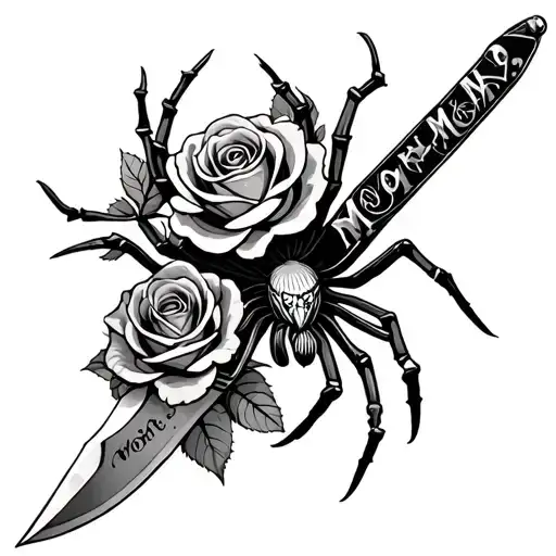 Spider Knife With Roses And The Word Mom