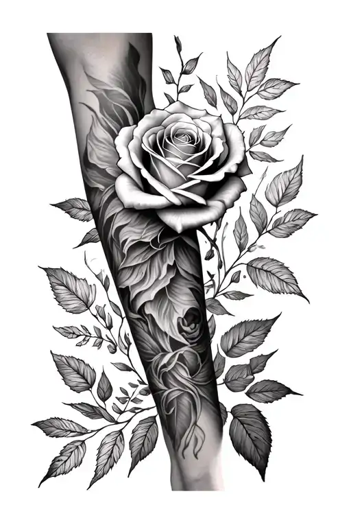 Rose On Forearm And Nature Inspired Sleeve On Left Arm