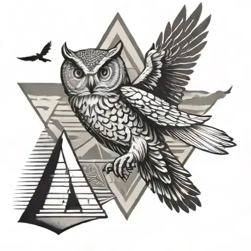 Owl And Pyramid Flying Together