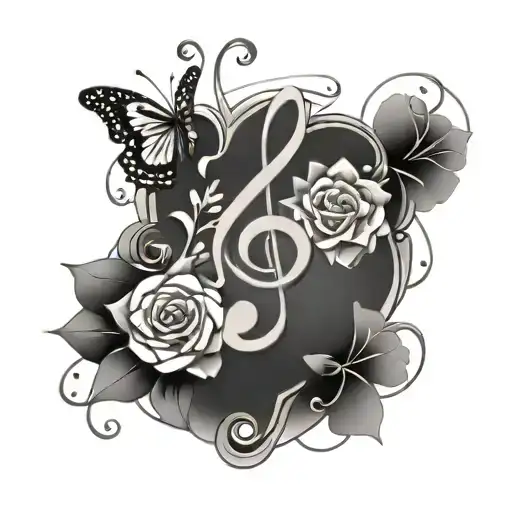 Music Notes With Flowers And Butterflys Masculine