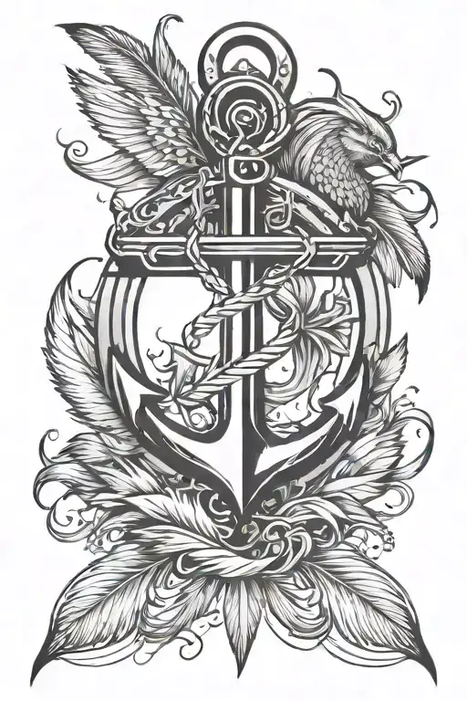 Infiniti Symbol With Anchor Feather And Birds Flying