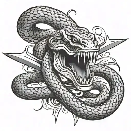 Snake Falling On A Sword By Head