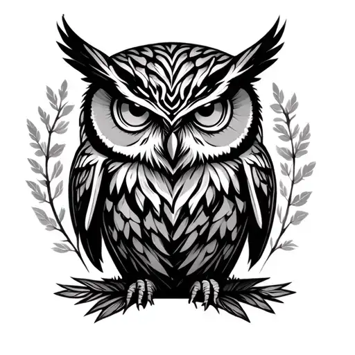 Owl On The Background Of The Forest