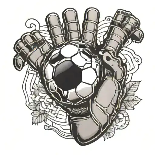 Minimalist Goalkeeper Gloves With A Soccer Ball And Anatomical Heart And Brain