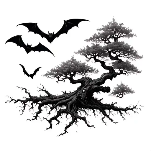 Small Poison Tree With Bats Flying
