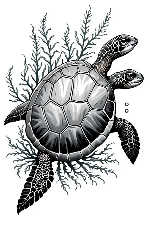 Spine Tattoo Designs With A Sea Turtle And Some Seaweed
