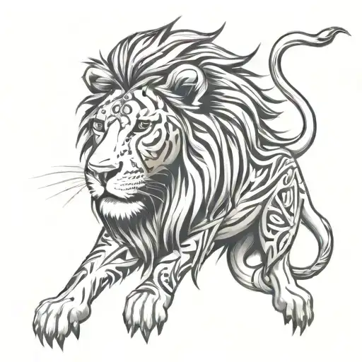 Young Lion Tribal Tattoo From Chest To Arm