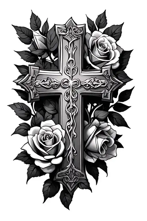 Christian Cross With Roses