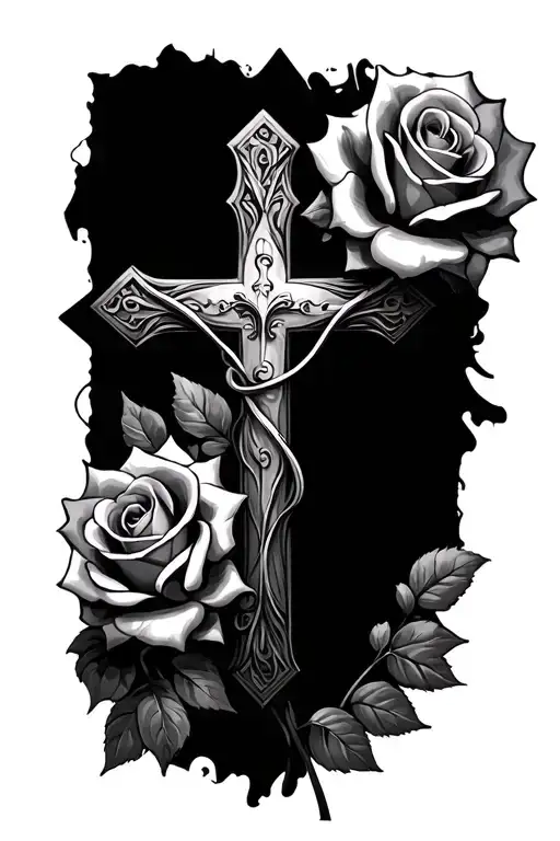 Christian Cross With Roses