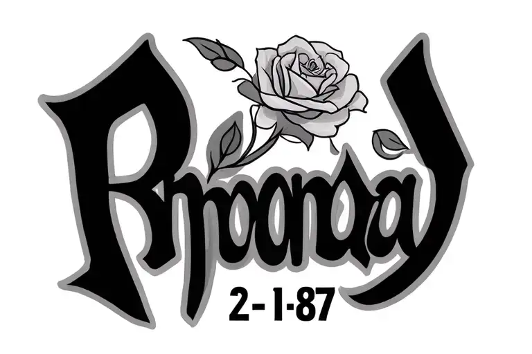 The Name Rhonda In Arabic Caligraphy With The Birthdate 2-11-87 Under It