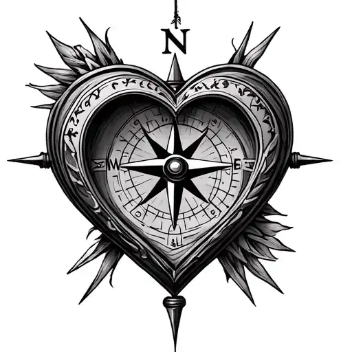 Heart Shaped Compass Pointing Nw