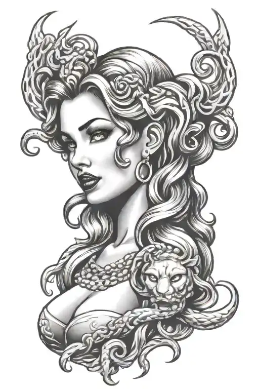 Pin Up Girl With Medusa Head