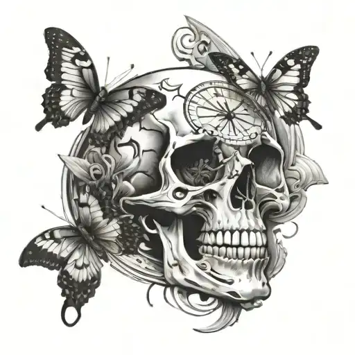 Skull And Butterfly And Clock Melting