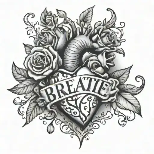 Heart Surrounded By Roses With The Word Breathe In The Middle