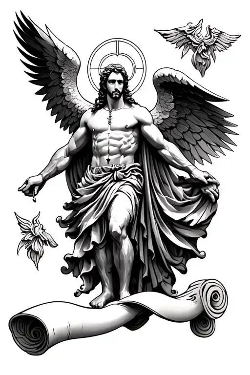 Scroll With Tattoo Design With Saint Michael