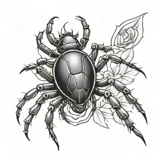 Rose And Black Widow Spider Hanging